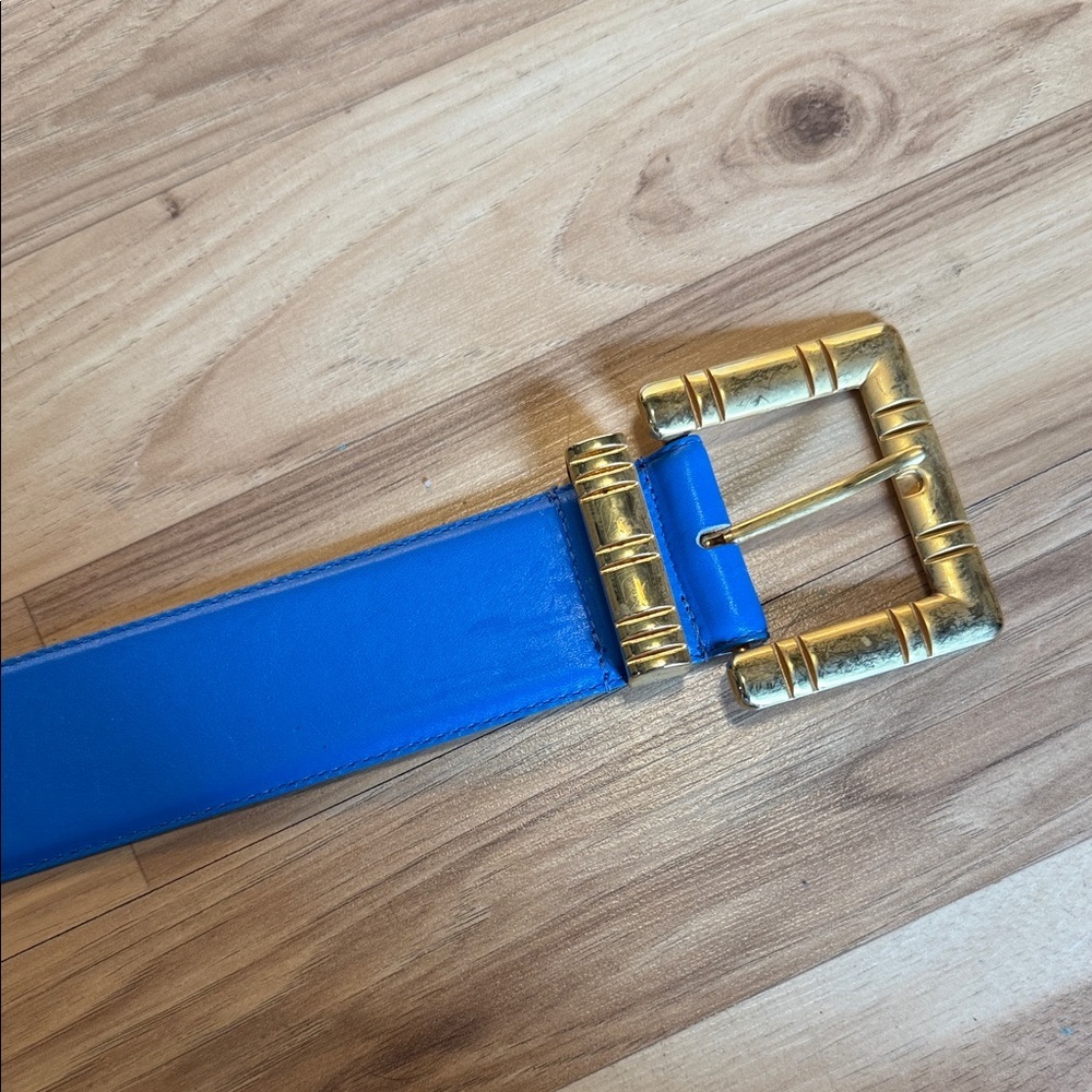 Carlisle Blue Leather Belt with Gold Buckle
